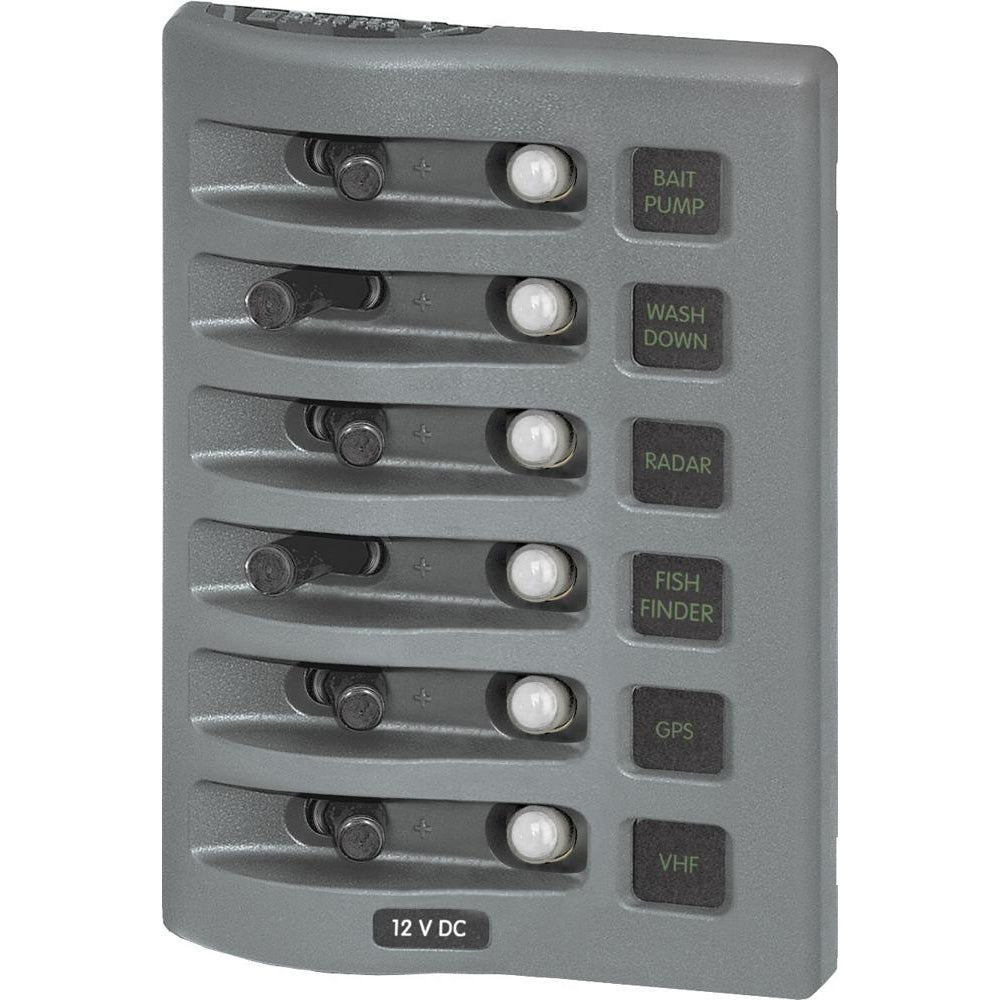 Blue Sea 4376 WeatherDeck Water Resistant Circuit Breaker Panel - 6 Position - Grey [4376] - Houseboatparts.com