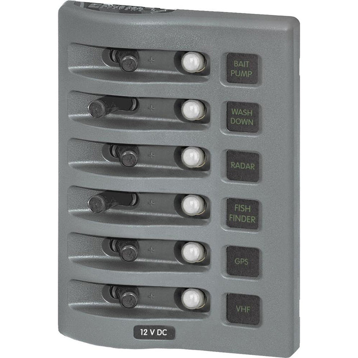 Blue Sea 4376 WeatherDeck Water Resistant Circuit Breaker Panel - 6 Position - Grey [4376] - Houseboatparts.com