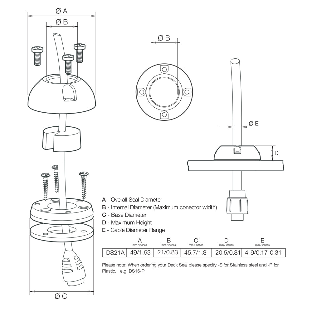 Scanstrut DS21A-P Vertical Cable Seal [DS21A-P] - Houseboatparts.com