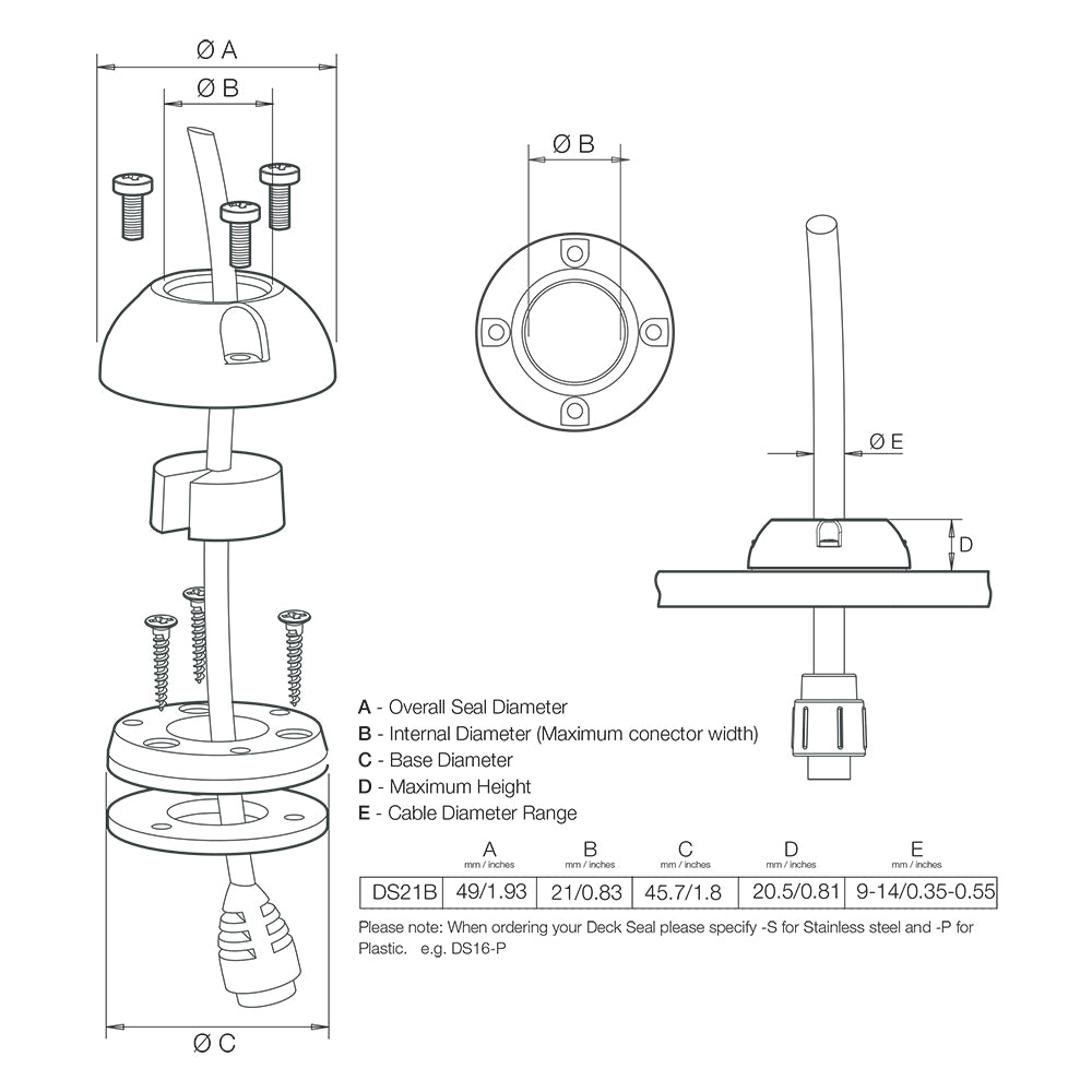 Scanstrut DS21B-P Vertical Cable Seal [DS21B-P] - Houseboatparts.com