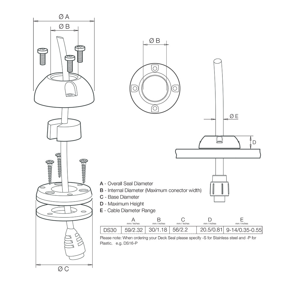 Scanstrut DS30-P Vertical Cable Seal [DS30-P] - Houseboatparts.com