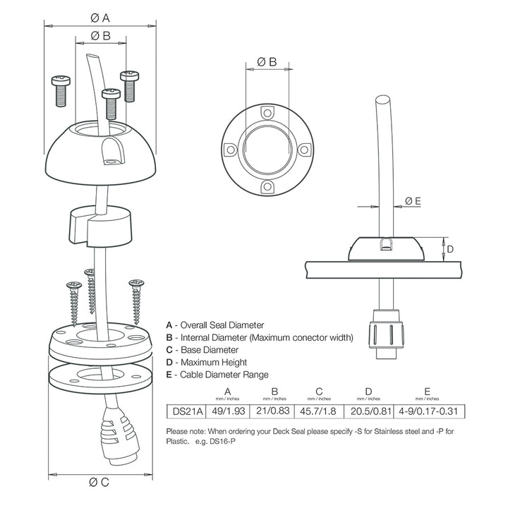 Scanstrut DS21A-S Vertical Cable Seal - Stainless Steel [DS21A-S] - Houseboatparts.com