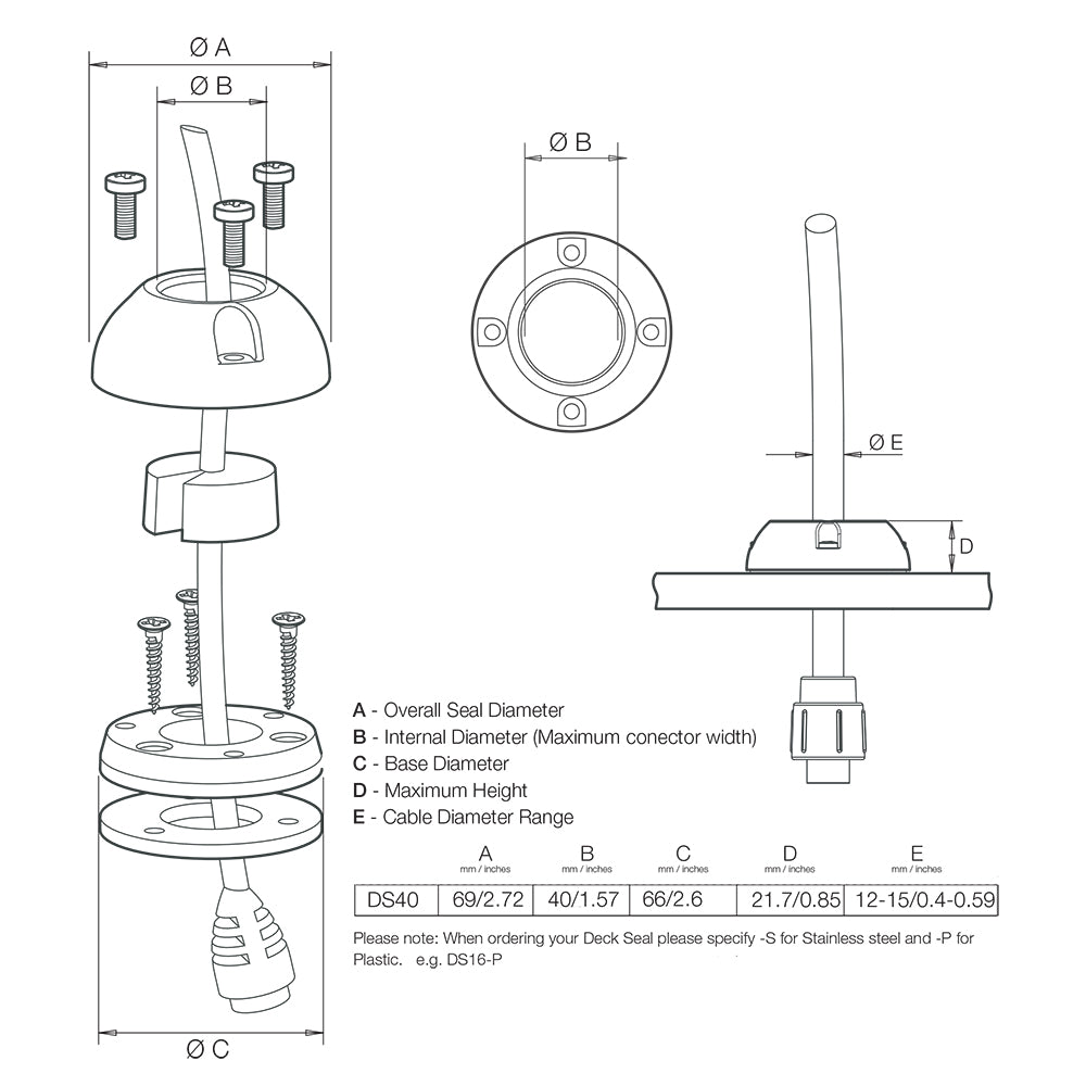 Scanstrut DS40-S Vertical Cable Seal - Stainless Steel [DS40-S] - Houseboatparts.com