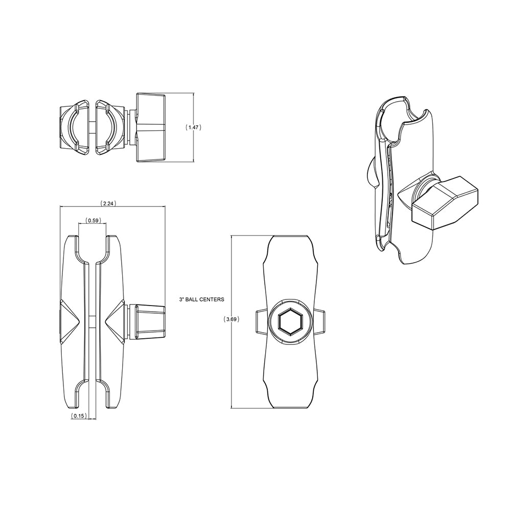 RAM Mount Double Socket Arm f/1" Ball [RAM-B-201U] - Houseboatparts.com