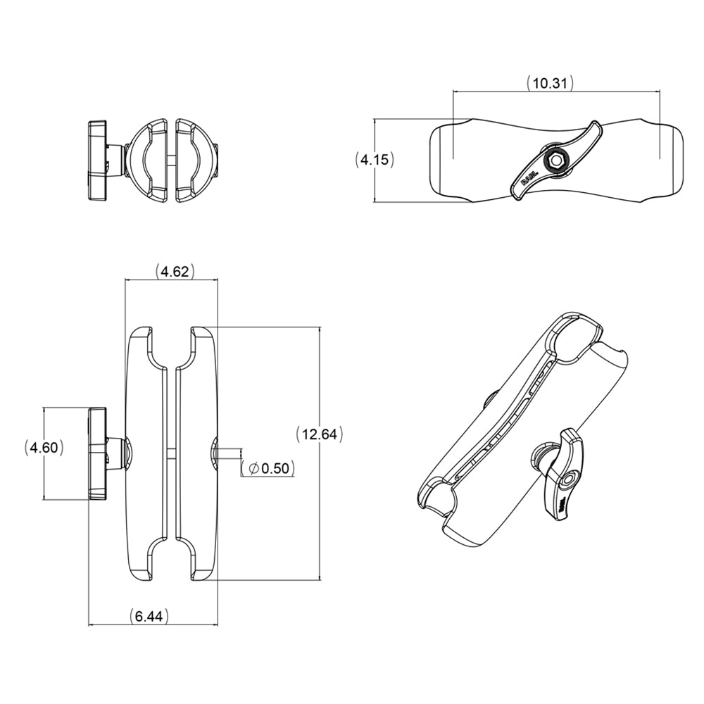 RAM Mount Double Socket Arm f/3.38" E Size Ball Bases [RAM-E-201U] - Houseboatparts.com