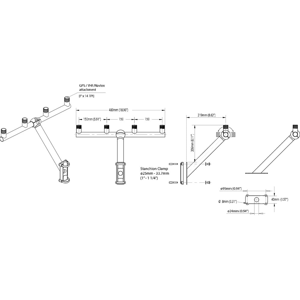 Scanstrut TB-01 T-Bar Mount f/GPS/VHF Antenna [TB-01] - Houseboatparts.com