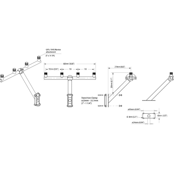 Scanstrut TB-01 T-Bar Mount f/GPS/VHF Antenna [TB-01] - Houseboatparts.com