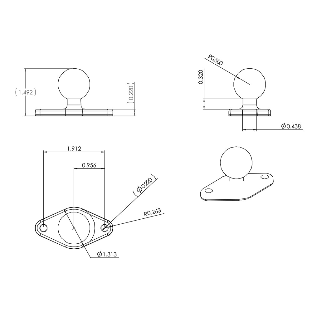 RAM Mount Chrome Diamond Base w/1" Ball [RAM-B-238CHU] - Houseboatparts.com