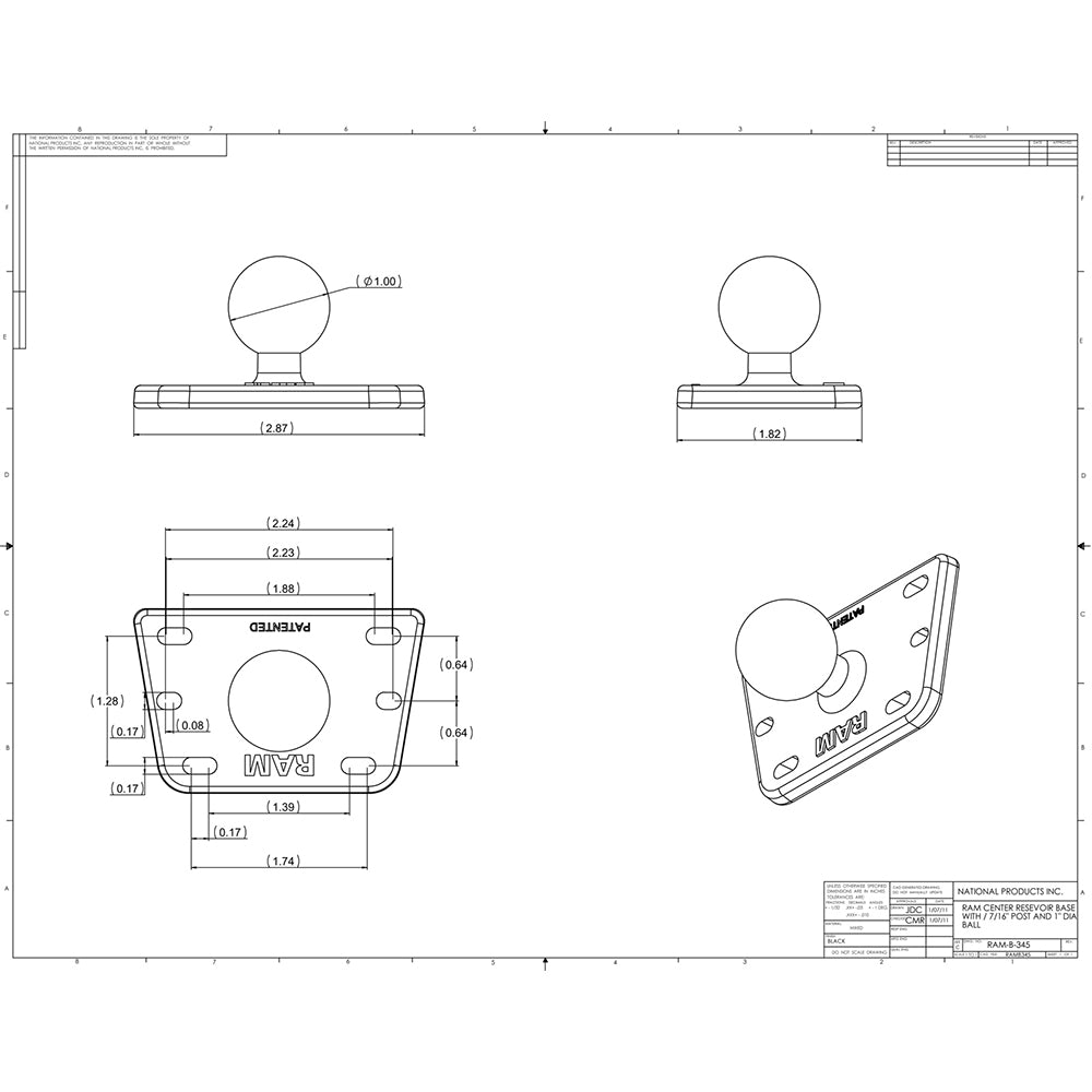 RAM Mount Motorcycle Brake/Clutch Cover w/1" Ball [RAM-B-345U] - Houseboatparts.com