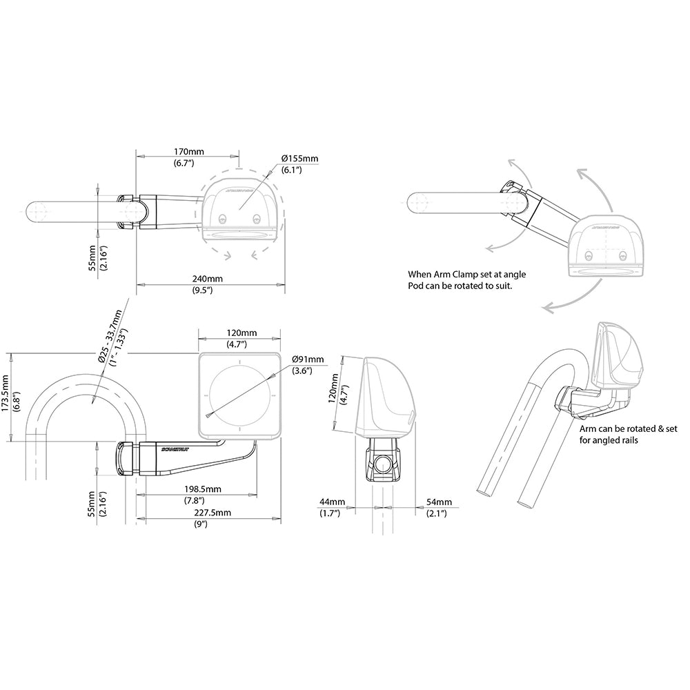 Scanstrut Scanpod Single Instrument Pod -Precut- Arm Mounted - Fits 1" - 1.3" Rails [SPR-1I-AM] - Houseboatparts.com