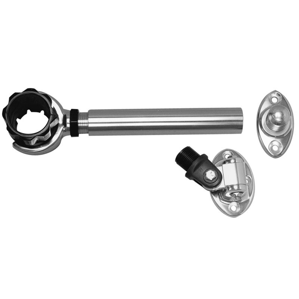 Rupp Threaded Antenna Support w/6" Flat Mount, Oval 4-Way Base & 1.5" Collar [PAK-0006] - Houseboatparts.com