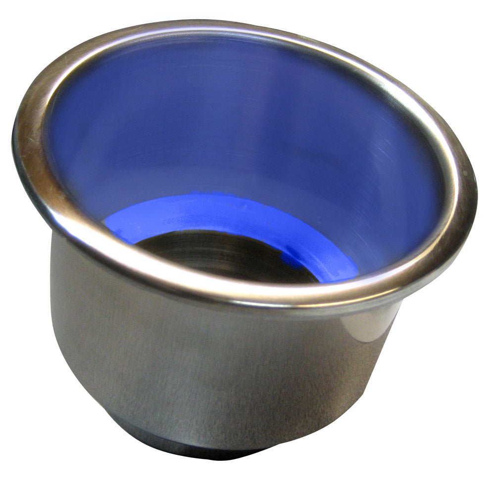 Whitecap Flush Mount Cup Holder w/Blue LED Light - Stainless Steel [S - 3511BC] - Houseboatparts.com