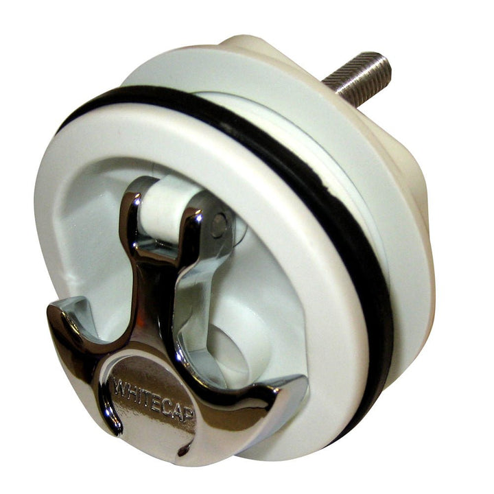 Whitecap T - Handle Latch - Chrome Plated Zamac/White Nylon - No Lock - Freshwater Use Only [S - 230WC] - Houseboatparts.com