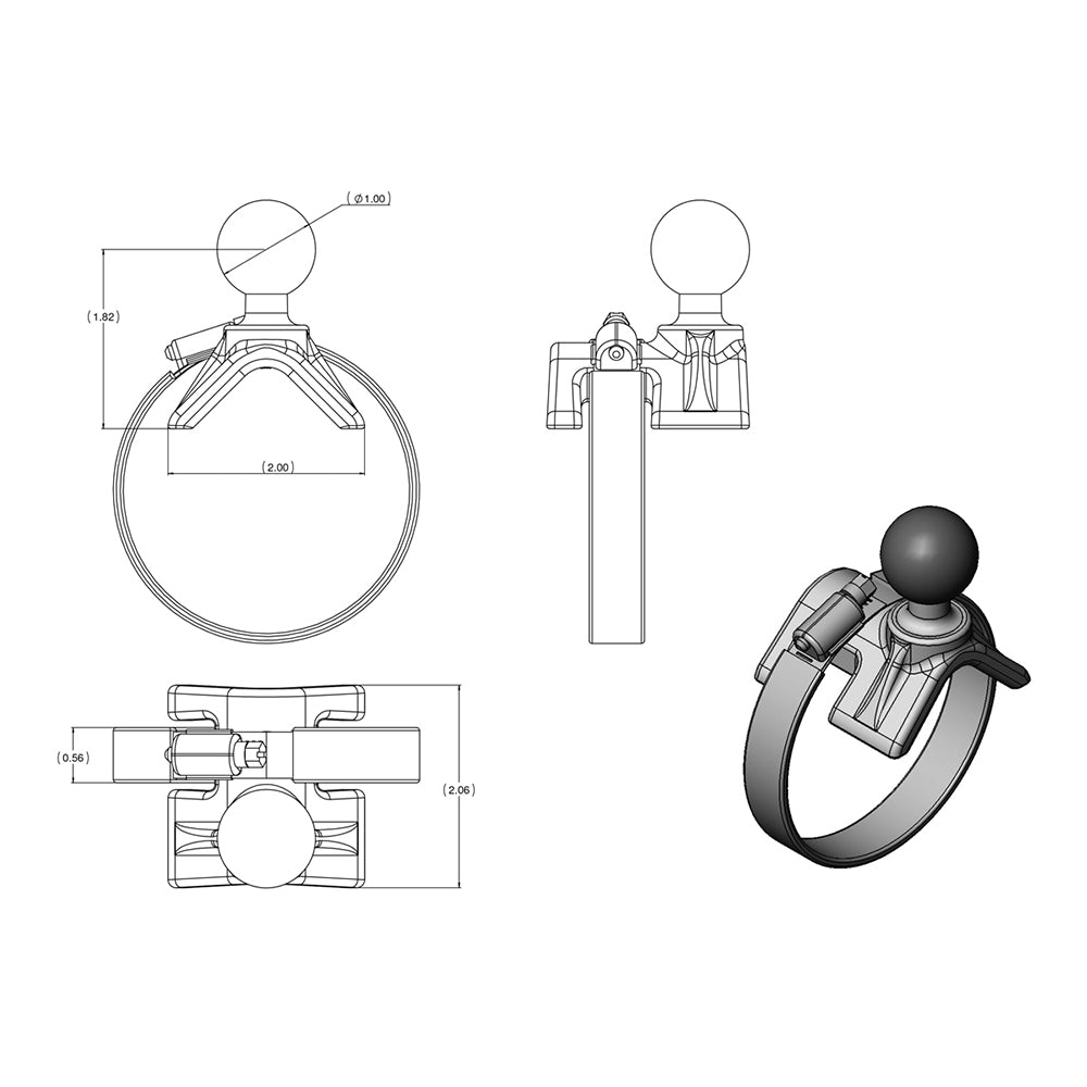 RAM Mount Strap Mount w/Arm & Diamond Base [RAM-B-108-238] - Houseboatparts.com