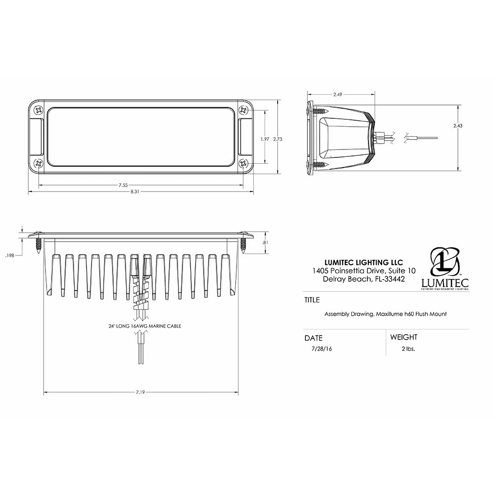 Lumitec Maxillumeh60 - Flush Mount Flood Light - White Housing - White Dimming [101336] - Houseboatparts.com