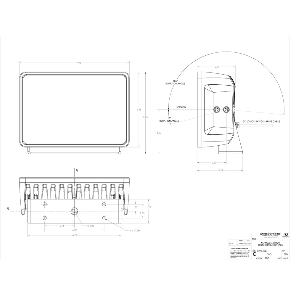 Lumitec Maxillume h120 - Trunnion Mount Flood Light - White Housing - White Dimming [101346] - Houseboatparts.com