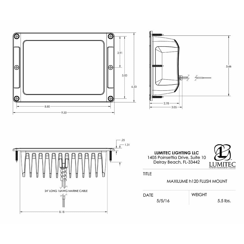 Lumitec Maxillume h120 - Flush Mount Flood Light - White Housing - White Dimming [101348] - Houseboatparts.com