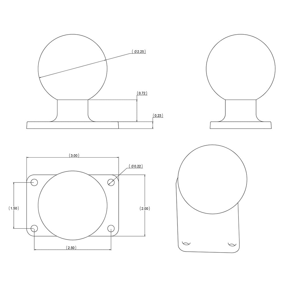 RAM Mount 2" x 3" Rectangle Base w/2.25" Ball [RAM-D-202U-23] - Houseboatparts.com