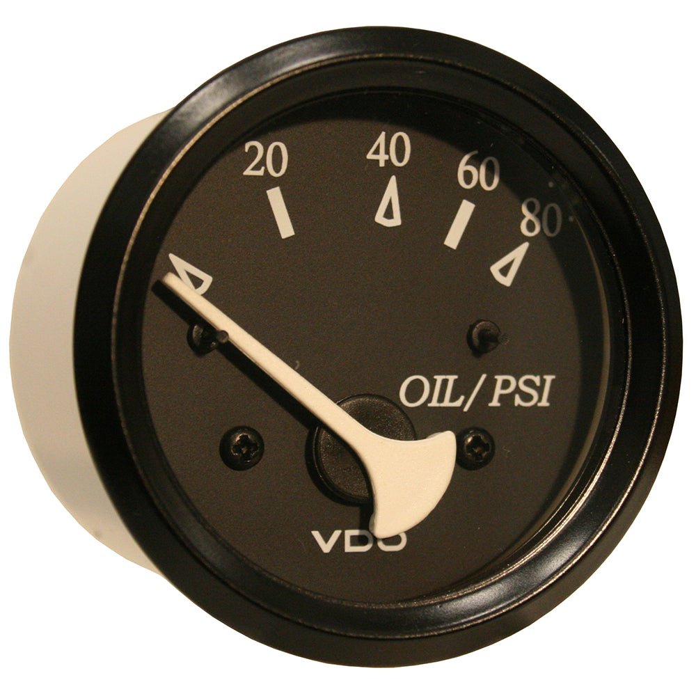 VDO Cockpit Marine Oil Pressure Gauge - 80 PSI - Black Dial/Bezel [350 - 11800] - Houseboatparts.com