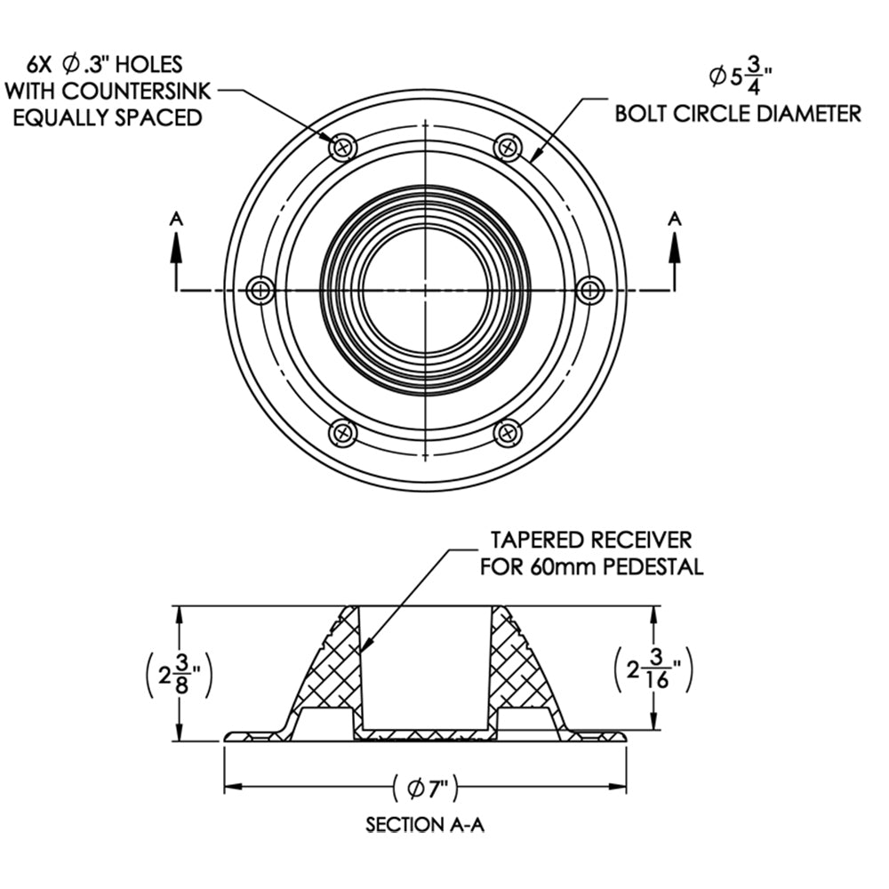 TACO Table Support - Surface Mount - Fits 2-3/8" Pedestals [Z10-4067BLY60MM] - Houseboatparts.com