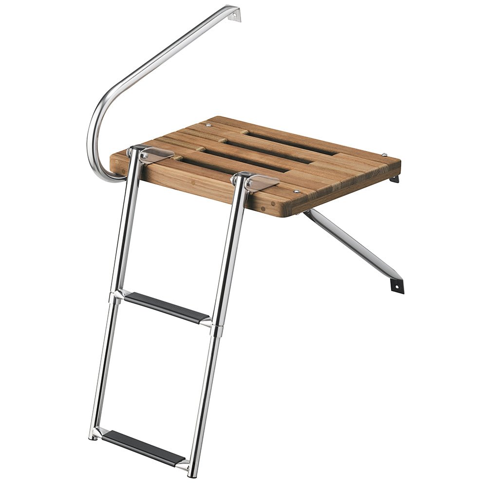 Whitecap Teak Swim Platform w/2 - Step Telescoping Ladder f/Boats w/Outboard Motors [68900] - Houseboatparts.com