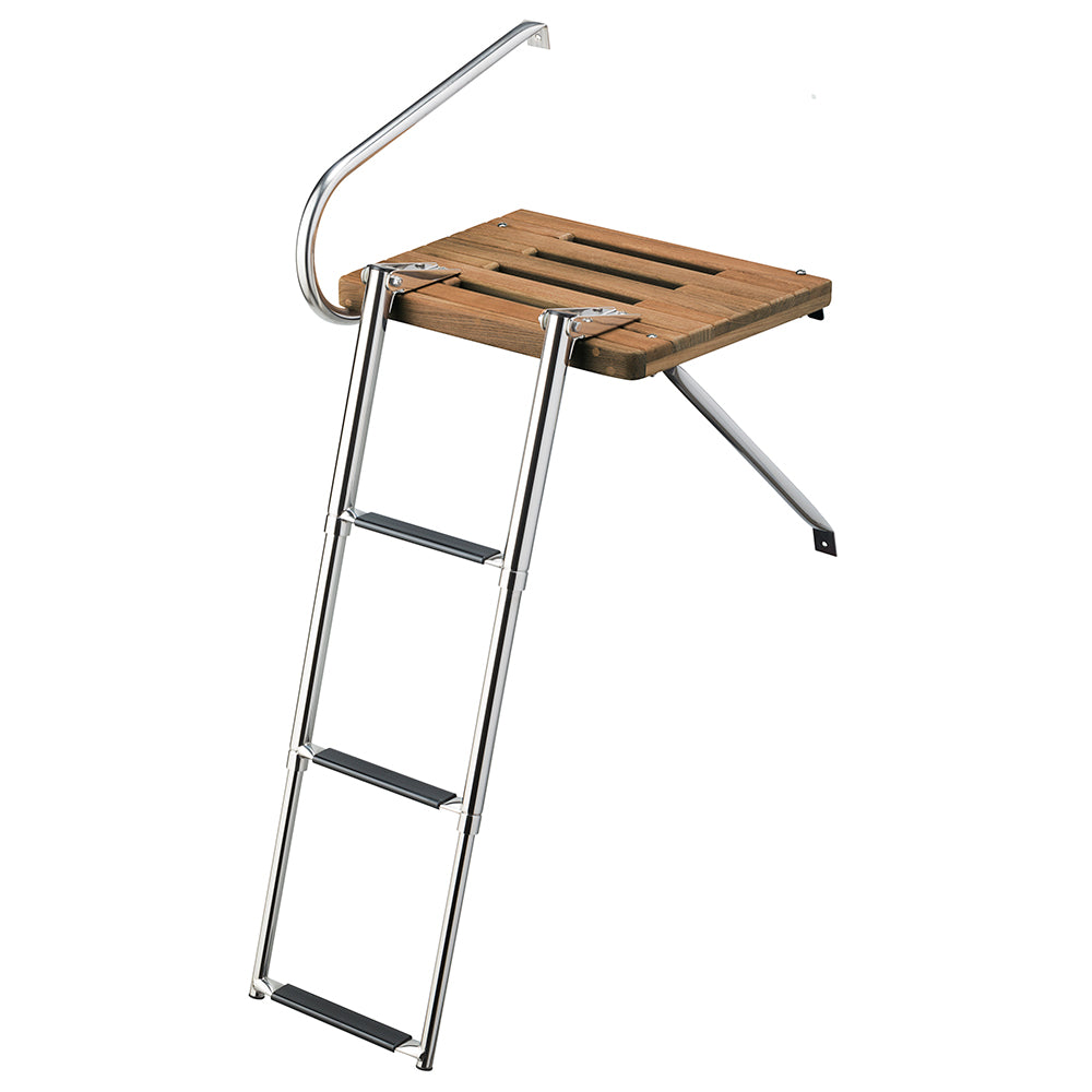 Whitecap Teak Swim Platform w/3-Step Telescoping Ladder f/Boats w/Outboard Motors [68902] - Houseboatparts.com