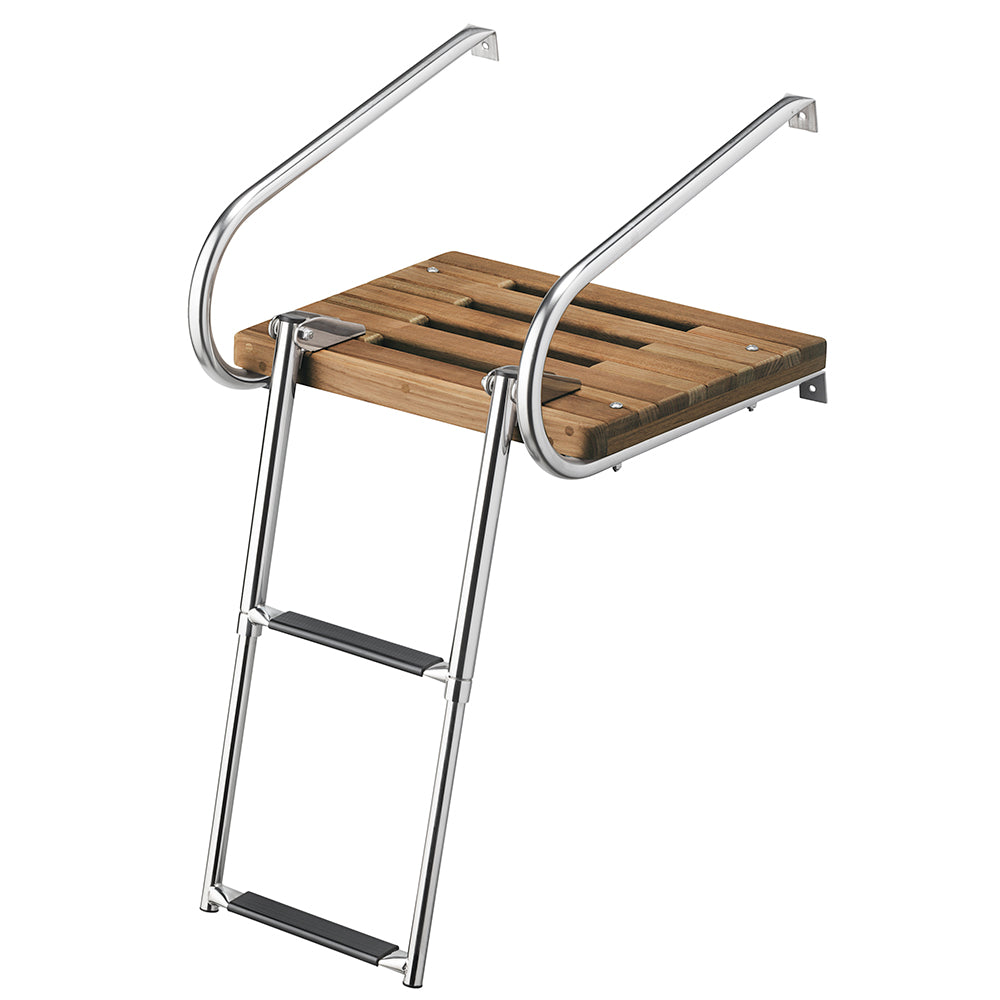 Whitecap Teak Swim Platform w/2-Step Telescoping Ladder f/Boats w/Inboard/Outboard Motors [68904] - Houseboatparts.com