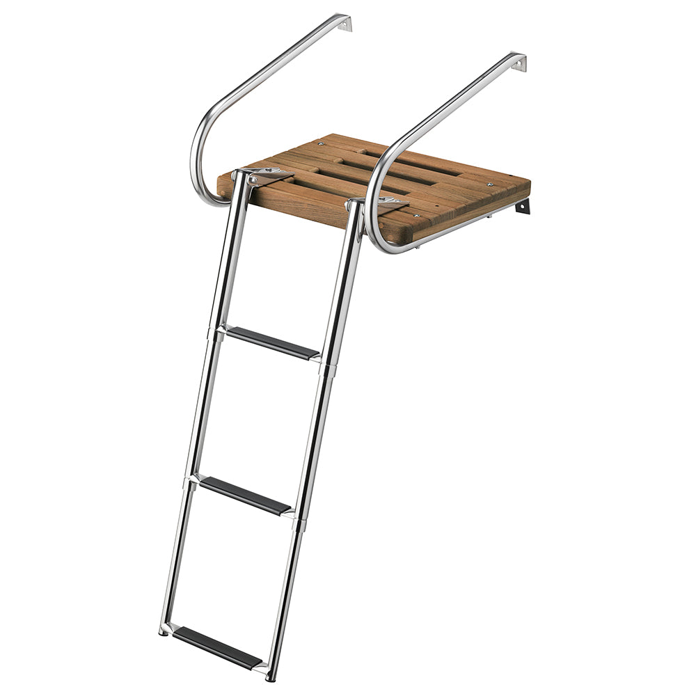 Whitecap Teak Swim Platform w/3-Step Telescoping Ladder f/Boats w/Inboard/Outboard Motors [68906] - Houseboatparts.com