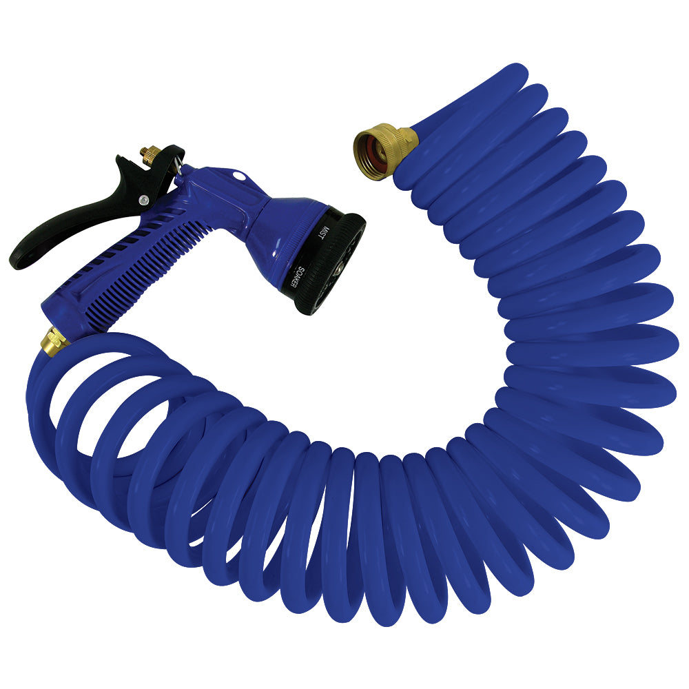 Whitecap 15 Blue Coiled Hose w/Adjustable Nozzle [P-0440B] - Houseboatparts.com