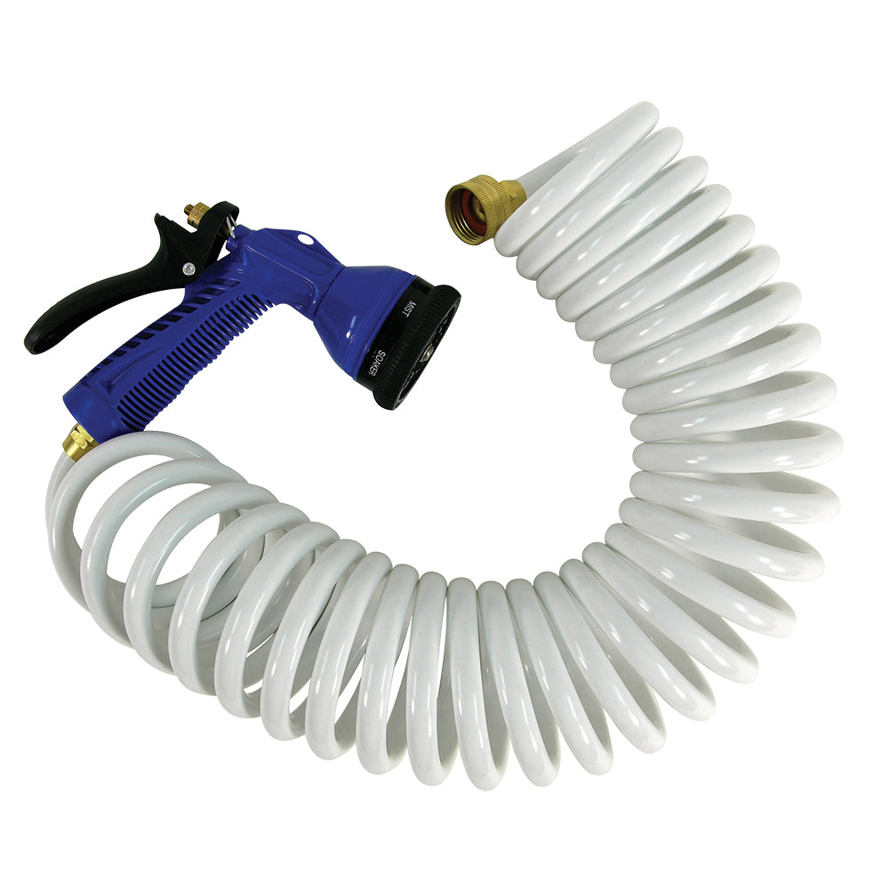 Whitecap 15 White Coiled Hose w/Adjustable Nozzle [P-0440] - Houseboatparts.com