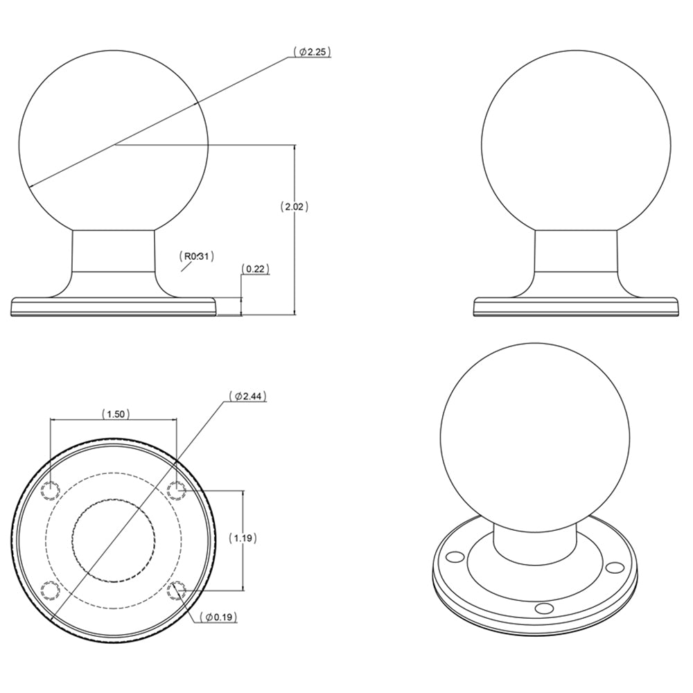 RAM Mount D Size 2.25" Ball on Round Plate w/AMPS Hole Pattern [RAM-D-254U] - Houseboatparts.com