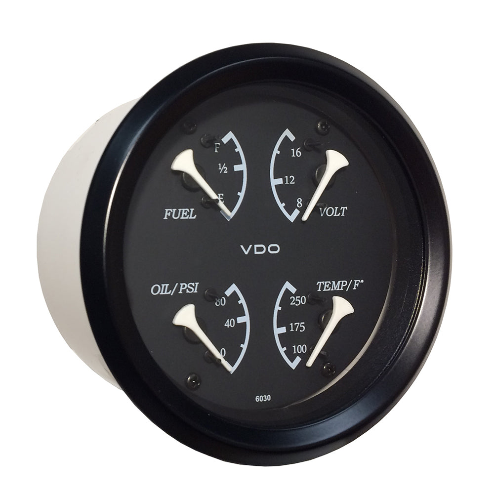 VDO Cockpit Marine 85mm (3-3/8") 4 in 1 Gauge - Black Dial/Bezel [110-11700] - Houseboatparts.com