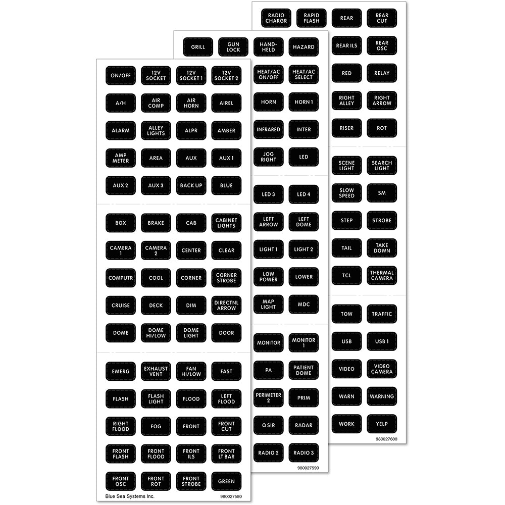 Blue Sea 7870 Black 180 Label Set - Emergency Vehicles [7870] - Houseboatparts.com