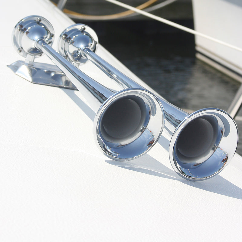 Marinco 12V Chrome Plated Dual Trumpet Air Horn [10106] - Houseboatparts.com