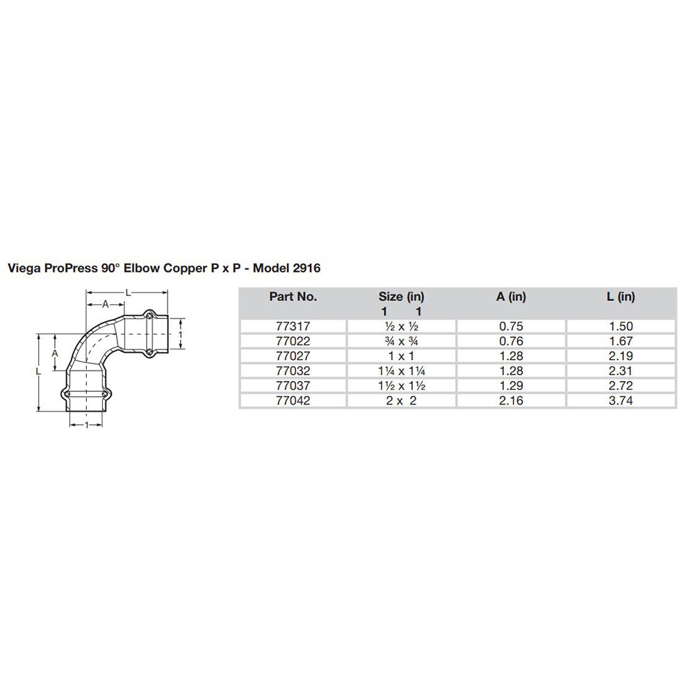 Viega ProPress 1/2" - 90 Copper Elbow - Double Press Connection - Smart Connect Technology [77317] - Houseboatparts.com