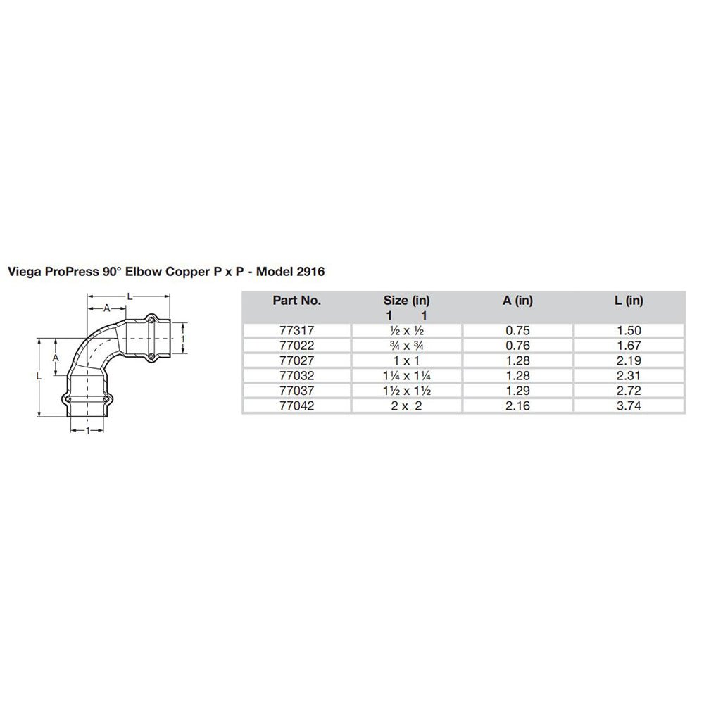 Viega ProPress 1" - 90 Copper Elbow - Double Press Connection - Smart Connect Technology [77027] - Houseboatparts.com