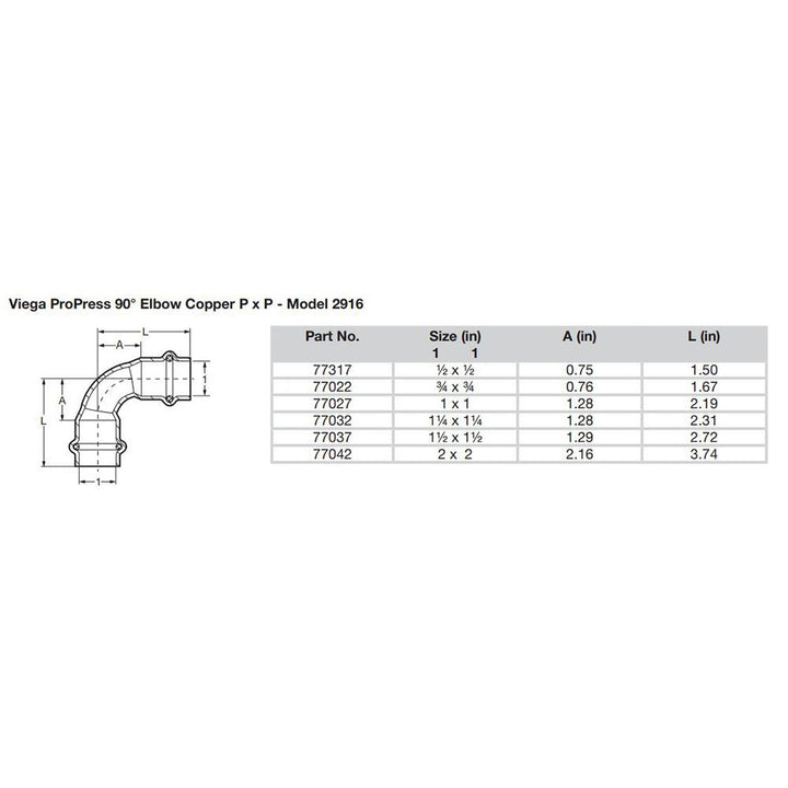 Viega ProPress 1 - 1/2" - 90 Copper Elbow - Double Press Connection - Smart Connect Technology [77037] - Houseboatparts.com