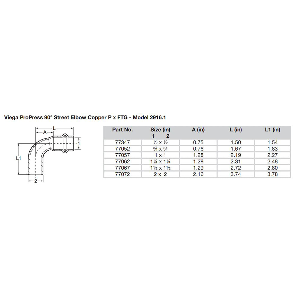 Viega Propress 1/2" - 90 Copper Elbow - Street/Press Connection - Smart Connect Technology [77347] - Houseboatparts.com