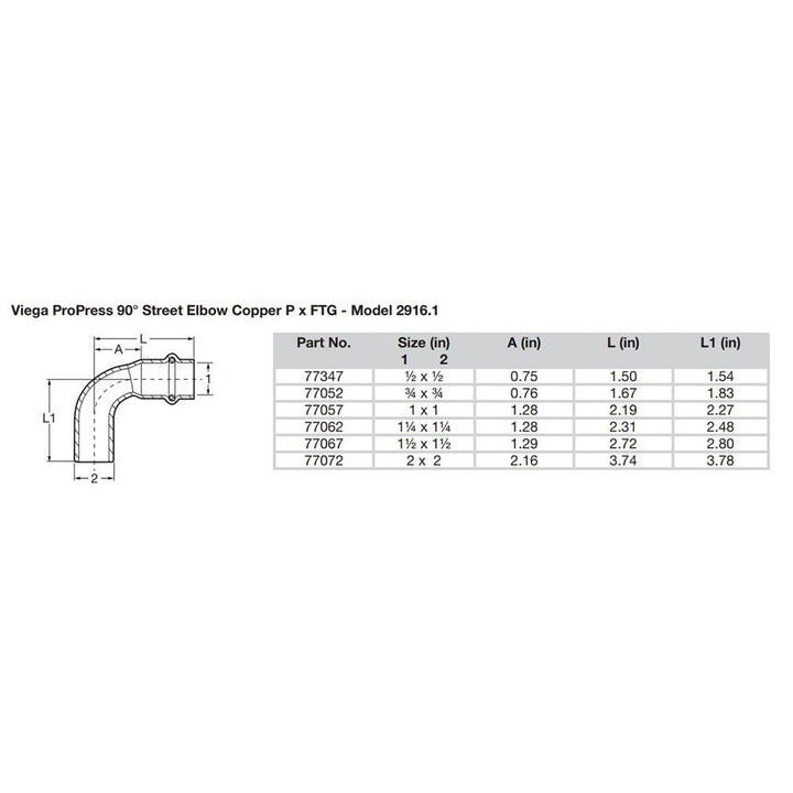 Viega ProPress 1 - 1/4" - 90 Copper Elbow - Street/Press Connection - Smart Connect Technology [77062] - Houseboatparts.com
