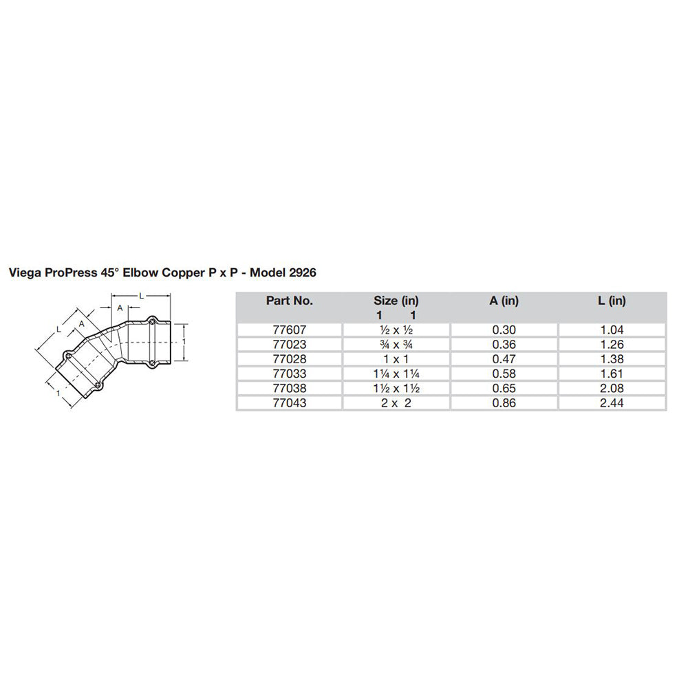 Viega ProPress 1/2" - 45 Copper Elbow - Double Press Connection - Smart Connect Technology [77607] - Houseboatparts.com