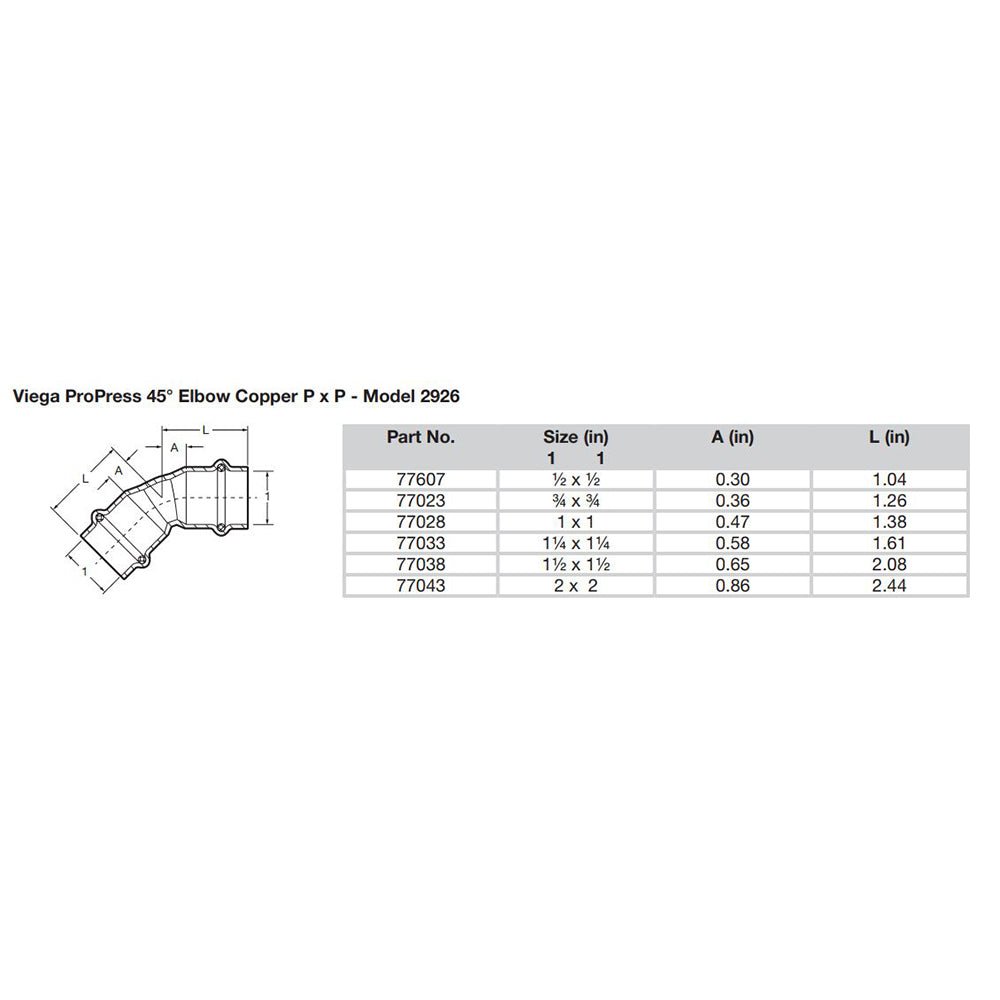 Viega ProPress 1 - 1/4" - 45 Copper Elbow - Double Press Connection - Smart Connect Technology [77033] - Houseboatparts.com