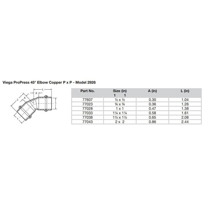Viega ProPress 2" - 45 Copper Elbow - Double Press Connection - Smart Connect Technology [77043] - Houseboatparts.com