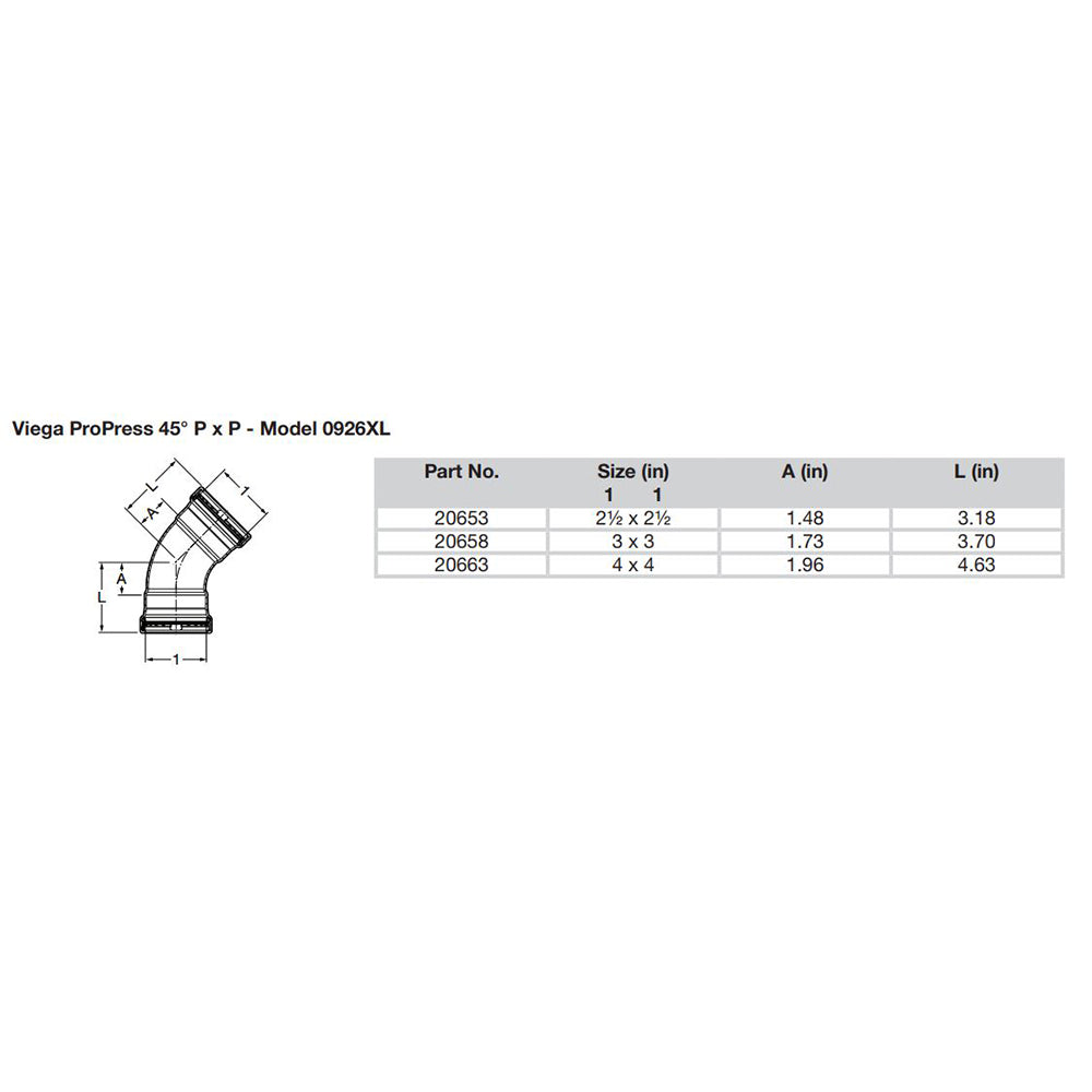 Viega ProPress 2-1/2" - 45 Copper Elbow - Double Press Connection - Smart Connect Technology [20653] - Houseboatparts.com