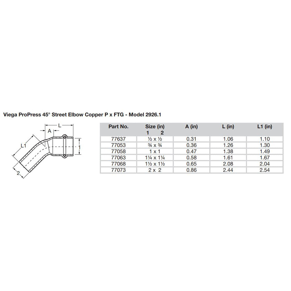 Viega ProPress 1/2" - 45 Copper Elbow - Street/Press Connection [77637] - Houseboatparts.com