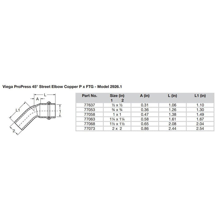 Viega ProPress 1/2" - 45 Copper Elbow - Street/Press Connection [77637] - Houseboatparts.com