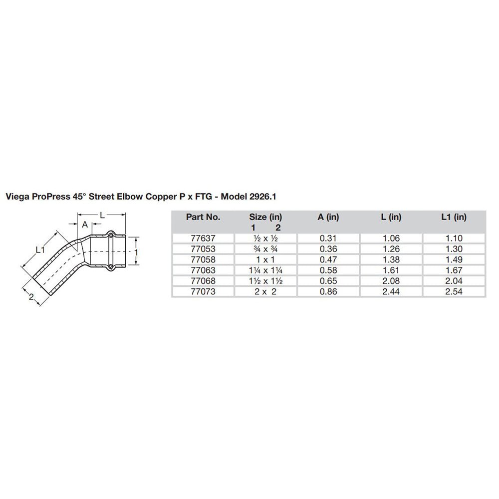 Viega ProPress 1 - 1/2" - 45 Copper Elbow - Street/Press Connection - Smart Connect Technology [77068] - Houseboatparts.com
