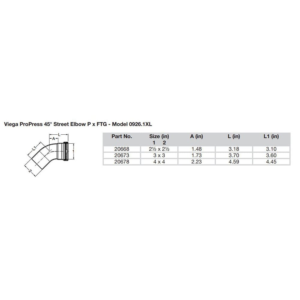 Viega ProPress - 2 - 1/2" - 45 Copper Elbow - Street/Press Connection - Smart Connect Technology [20668] - Houseboatparts.com
