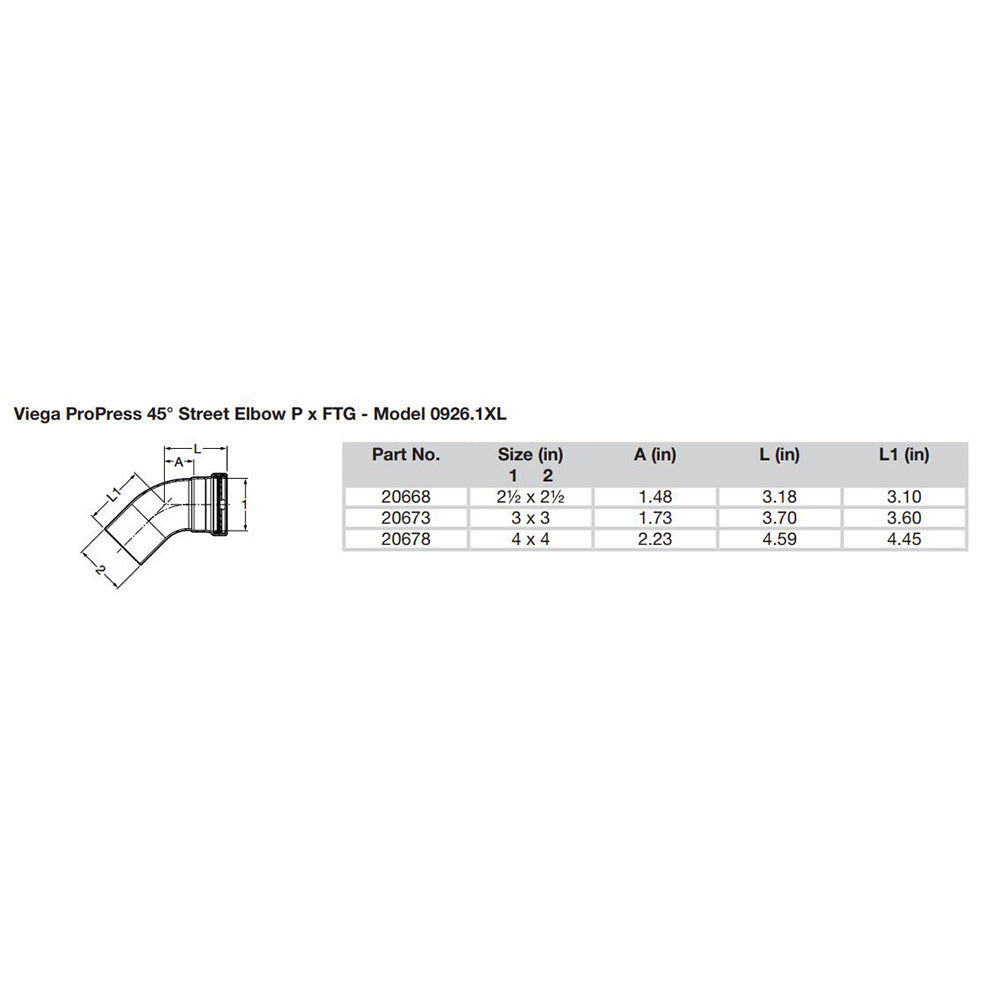 Viega ProPress - 2-1/2" - 45 Copper Elbow - Street/Press Connection - Smart Connect Technology [20668] - Houseboatparts.com