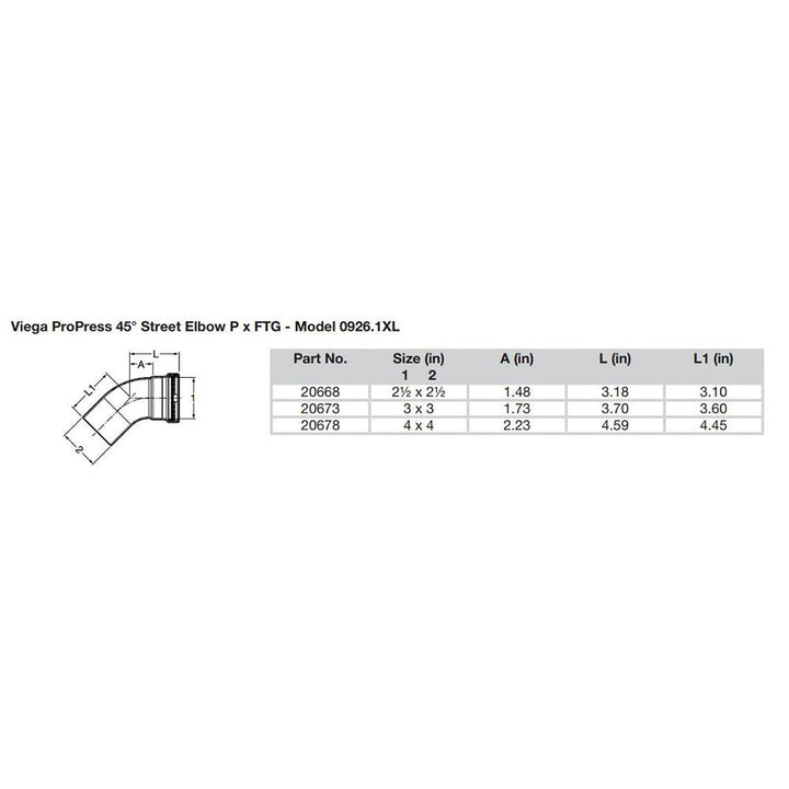 Viega ProPress - 2 - 1/2" - 45 Copper Elbow - Street/Press Connection - Smart Connect Technology [20668] - Houseboatparts.com