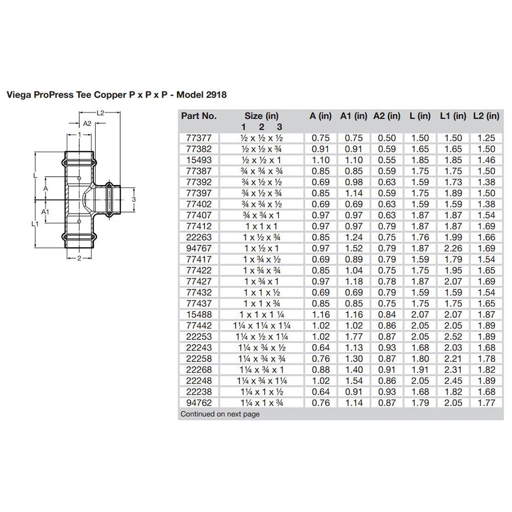 Viega ProPress 1 - 1/4" Copper Tee - Triple Press Connection - Smart Connect Technology [77442] - Houseboatparts.com